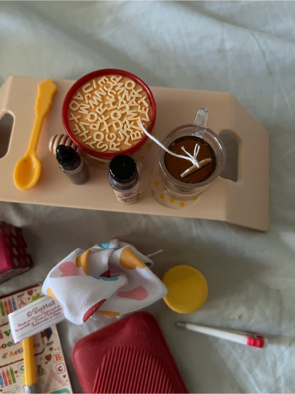 Toy tray for a sick day. The size is for “My generation “ size dolls.